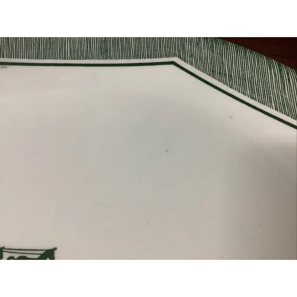 1 Scio Pottery Olde Orleans Oval Serving Platter Green White Carriage Horse Sign